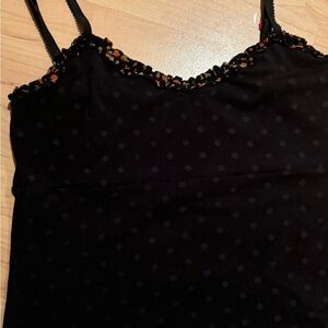 Black Polka Dot Women's Top With Flowers Details Made in Montreal